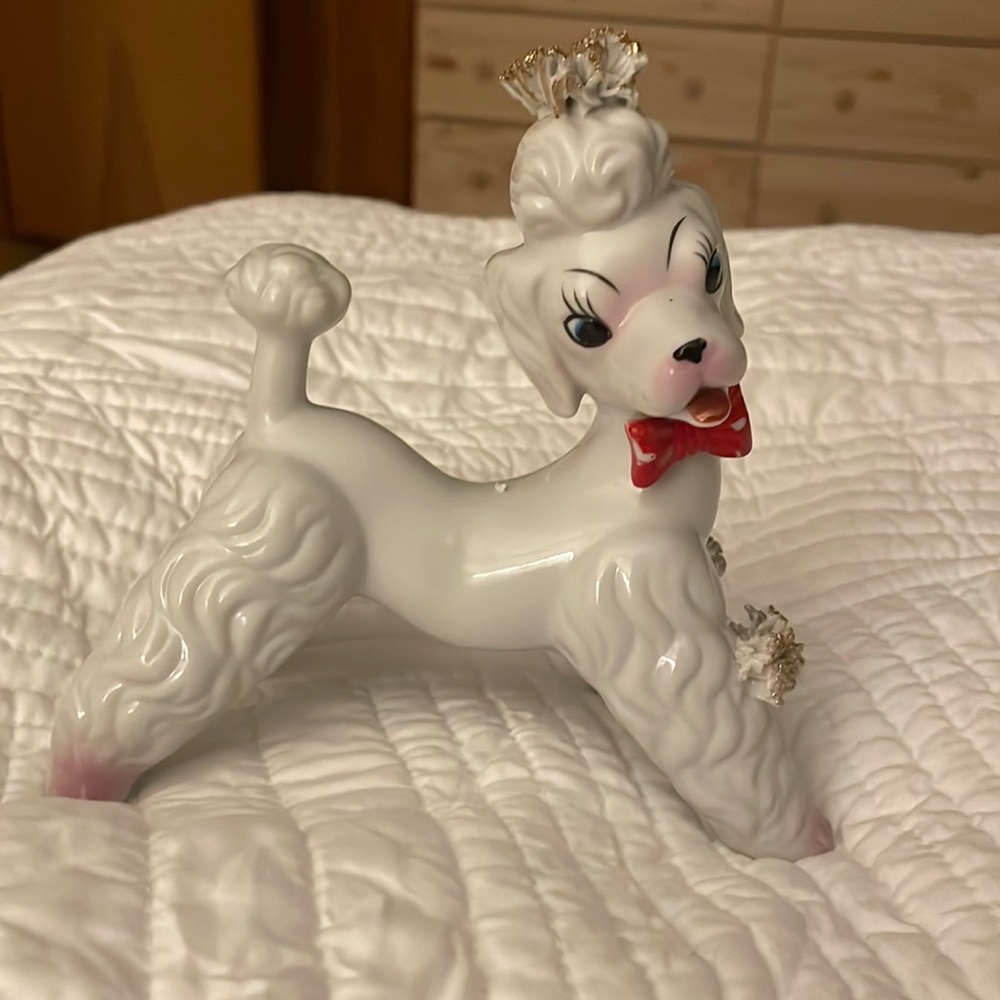 Vintage ceramic poodle white gold accent